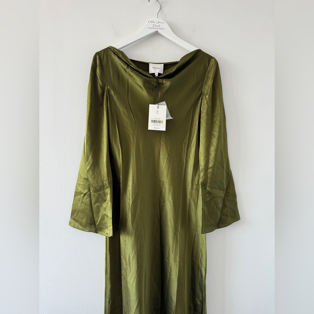 REFORMATION NWT Pike Silk Maxi Dress in Moss - Picture 5 of 14